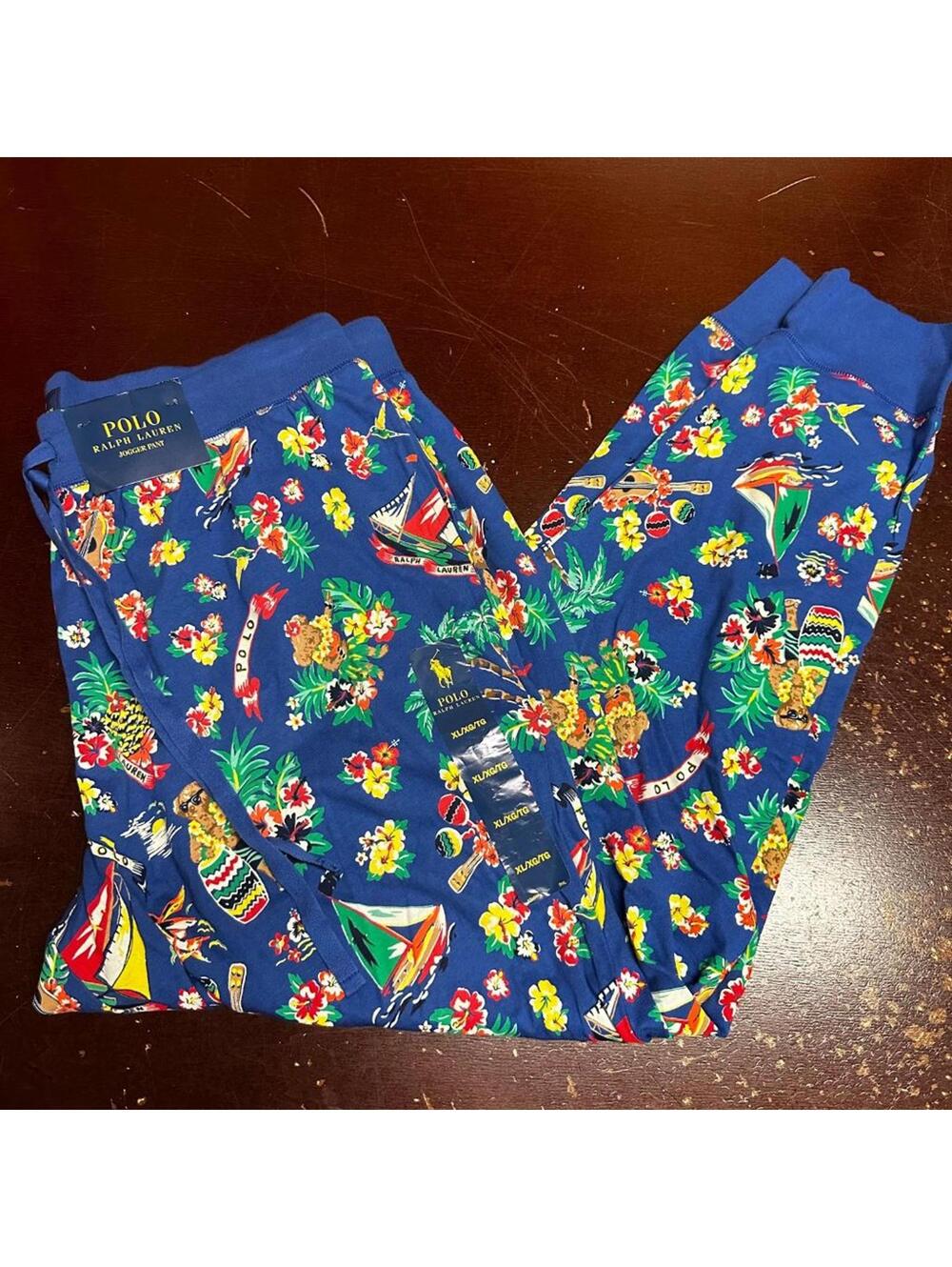 Polo Ralph Lauren Mens Blue All Over Print Bear Hawaiian Jogger Pants Size L